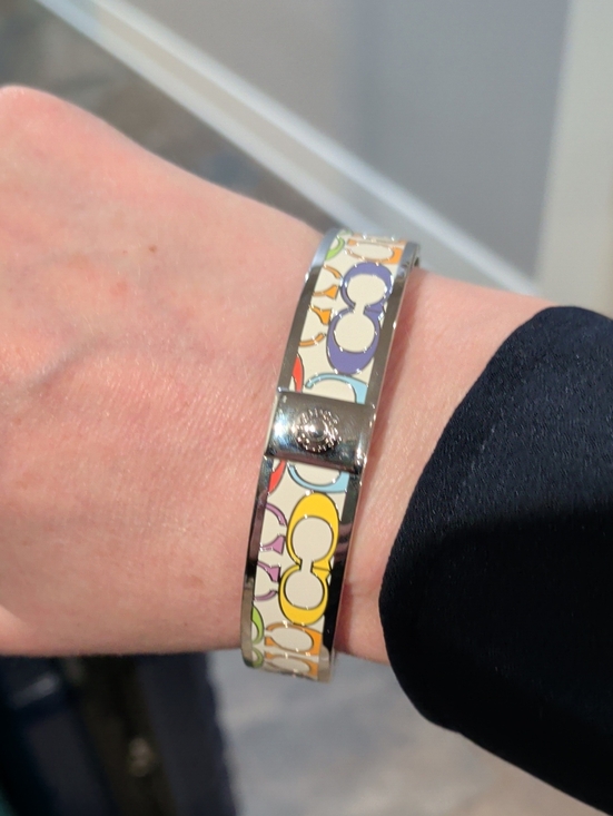 Coach Jewelry - Coach Multicolor Enamel Signature White Silver Rainbow 🌈 Bangle